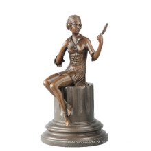 Coleção Feminina Escultura De Bronze Hand-Made Espelho Menina Estátua De Bronze TPE-703